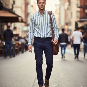 NWT Lacoste Mens Striped Button Down Shirt Size 46 Modern Minimalist Preppy